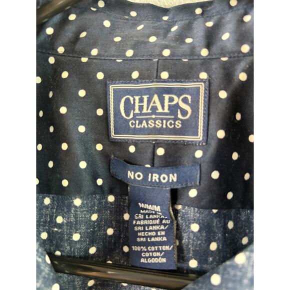 Chaps by Ralph Lauren Polka Dot No-Iron Button-Up Shirt–Navy/White–Size Medium - Picture 4 of 6